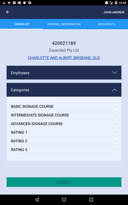 Tablet Assessment check list categories