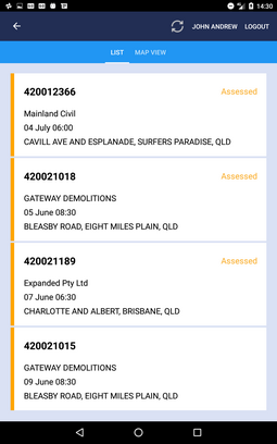 Tablet Assessment Job list