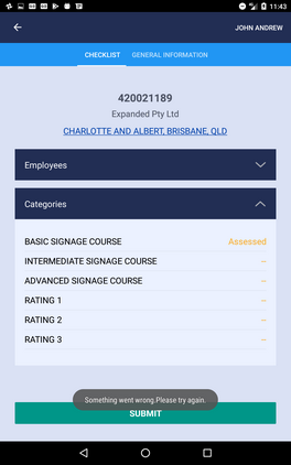Tablet assessment submit error