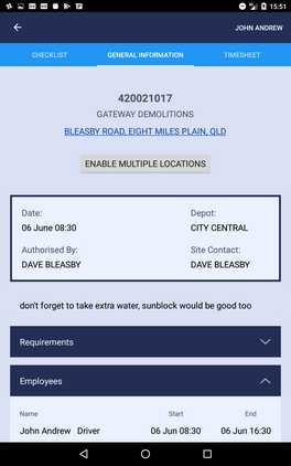 Tablet job details page