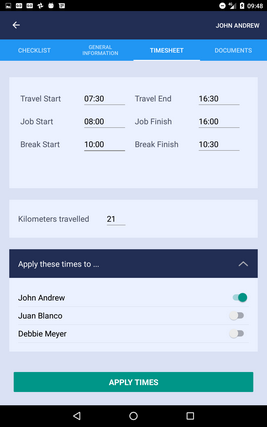Tablet timesheet with shifts